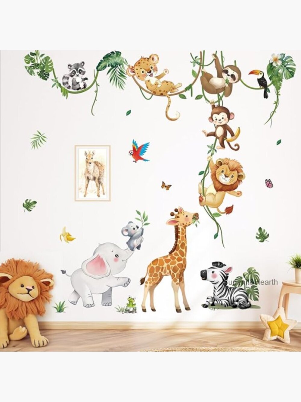 Safari Animals Wall Decals, 8 Sheets, Waterproof PVC Nursery Decor